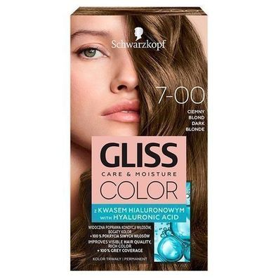 Schwarzkopf Gliss Color Haarfarbe Dunkelblond 7-00 mit Hyaluronsäure - 142 ml