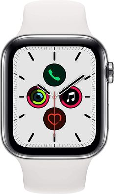 Apple Watch Series 5 GPS+LTE 44mm Edelstahl Silver Sportband White - Neuwertig