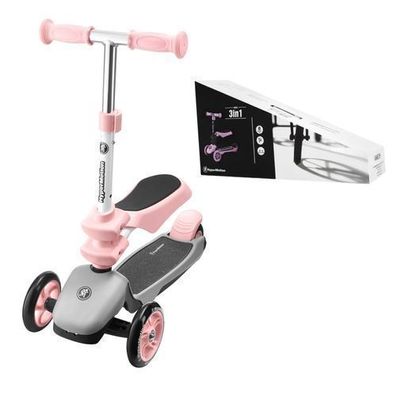 Kinder-Roller mit Abnehmbarem Sitz 3in1 - Dreirad, Kick-Scooter, Laufrad, Rosa