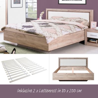 Doppelbett Holzbett Polsterbett Ehebett 160x200 cm Bett Lattenrost Eiche Grau