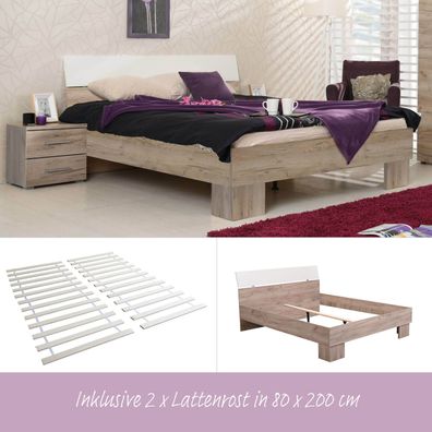 Doppelbett Bettgestell Ehebett Holzbett 160x200 cm Bett Lattenrost Gästebett Eiche