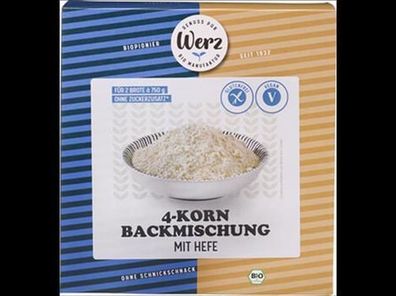 Naturkornmühle Werz 3x 4-Korn Backmischung mit Hefe, Vollkorn, glutenfrei 1000g