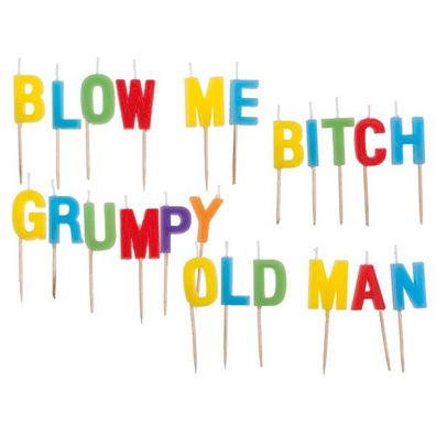 Geburtstagskerze, "Blow me Bitch"/"Grumpy old man"