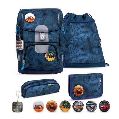 Belmil Motion ergonomisches Schulranzen Set 5-teilig "Blue Splash" aus recyceltem
