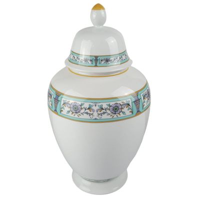 Johann Seltmann Vohenstrauß türkis violett Blumendekor Deckelvase Urne H 35,5 cm