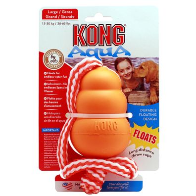 KONG Aqua M, rot mit Seil - Kauspielzeug aus Naturkautschuk für Hunde