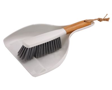 Kehrgarnitur mit Handfeger mit Bambusgriff und Kehrschaufel aus Kunststoff ergonom