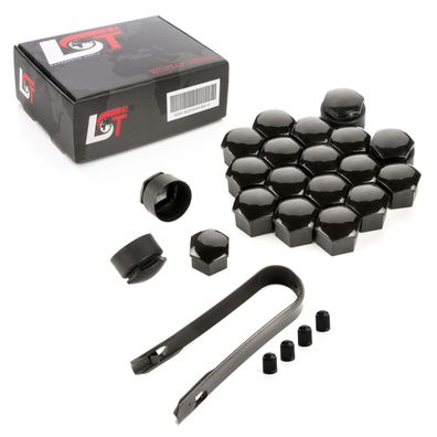 20x Radschrauben Kappen 17mm Schwarz glänzend Diebstahlhemmend für VW SEAT SKODA