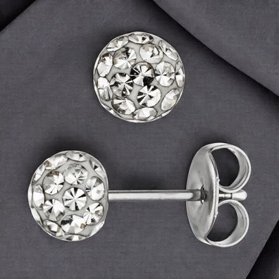 Ohrstecker Kugel Edelstahl mit Kristallsteinen Ohrringe Kugelohrstecker