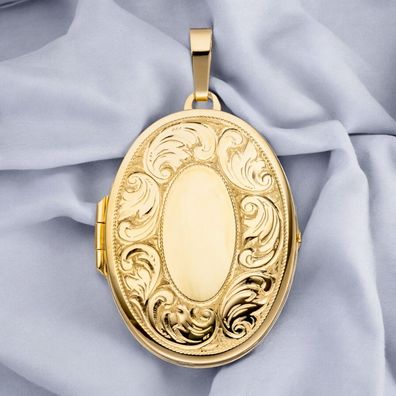 Medaillon oval für 2 Fotos 925 Silber gold vergoldet Anhänger zum Öffnen