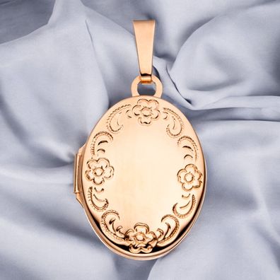Medaillon oval Blumen Muster 925 Silber rotgold vergoldet zum Öffnen für 2 Fotos
