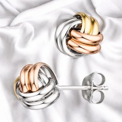 Ohrstecker Knoten 925 Sterling Silber tricolor dreifarbig vergoldet Ohrringe