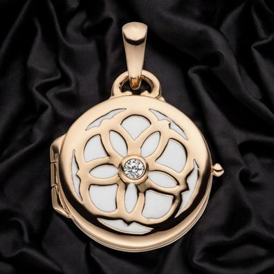 Medaillon rund für ein Foto 925 Sterling Silber rotgold vergoldet 1 Zirkonia