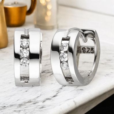 Creolen 925 Sterling Silber 6 Zirkonia Ohrringe Silbercreolen Silberohrringe