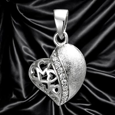 Anhänger Herz 925 Sterling Silber eismatt 9 Zirkonia Herzanhänger Silberanhänger