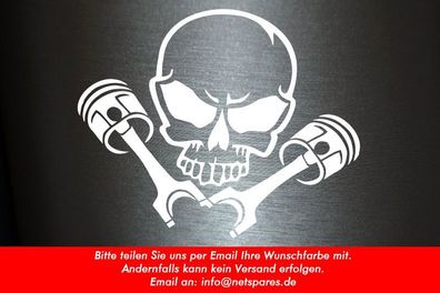 1 x 2 Plott Aufkleber Totenkopf mit Kolben Skull Kopf Turbo Sticker Tuning Fun