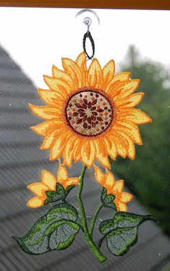 Plauener Spitze Fensterbild Sonnenblume 24 cm Fensterdekoration Fensterschmuck