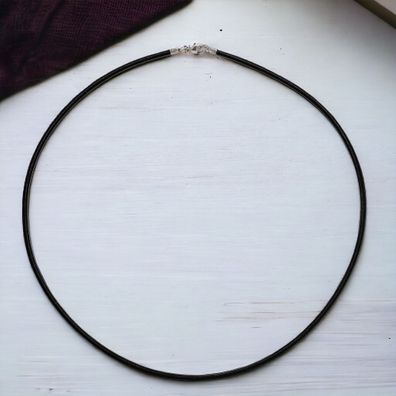 Leder Halskette Kette Schnur schwarz 70 cm, Karabiner 925 Sterling Silber