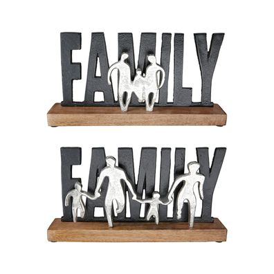 Gilde Schriftzug, "Family", Familienmotiv, Schriftzug, Aluminium, Mangoholz, schwa