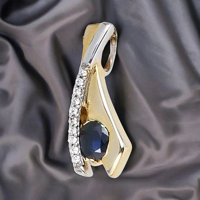 Anhänger 333 Gold Gelbgold bicolor 10 Zirkonia 1 blauer Safir Goldanhänger