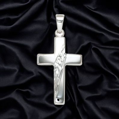 Anhänger Kreuz 925 Sterling Silber massiv gehämmert Kreuzanhänger Silberkreuz