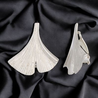 Ohrclips Ginko Ginkgo 925 Sterling Silber mattiert Handarbeit Ohrringe Clips