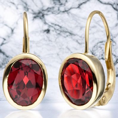 Boutons 333 Gold Gelbgold 2 Granate rot Ohrringe Ohrhänger Granatohrringe