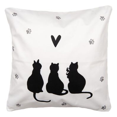 Clayre & Eef Kissenbezug 45x45 cm Weiß Schwarz Polyester Katzen (Gr. 45x45 cm)