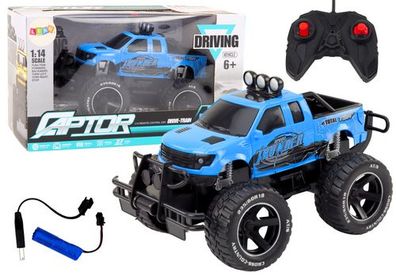 RC-Geländewagen 1:14, 27 MHz, blaue ferngesteuerte Gummiräder