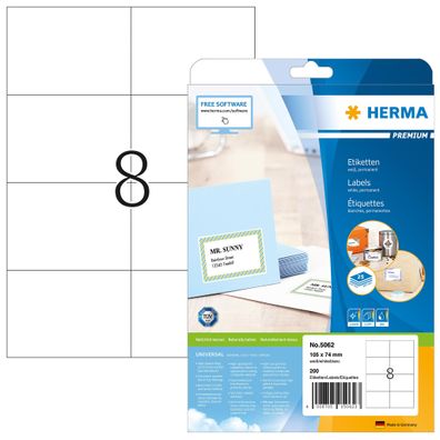 Herma Etiketten permanent haftend 105 x 74 mm weiss Premium 25 Bl 200 Etik. LaserI