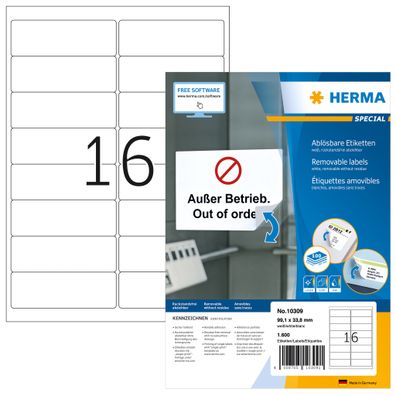 Herma Etiketten für Adressen ablösbar 99,1 x 33,8 mm weiss 100 Bl 1600 Etik. Laser