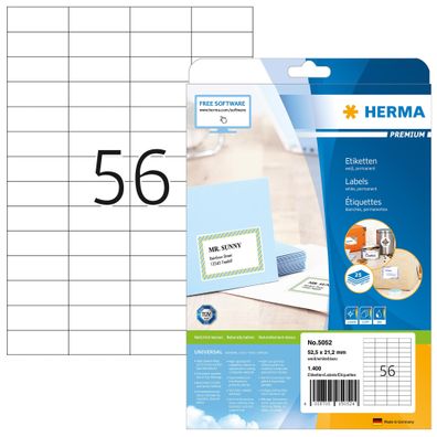 Herma Etiketten permanent haftend 52,5 x 21,2 mm weiss Premium 25 Bl 400 Etik