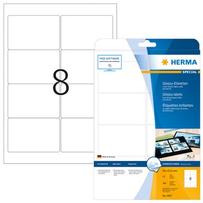 Herma Etiketten permanent haftend 96 x 63,5 mm weiss Hochglanz 25 Bl 200 Etik