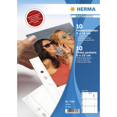 Herma Fotophan Fotosichthüllen PP für Fotos 9 x 13 cm quer weiss 10 Stück