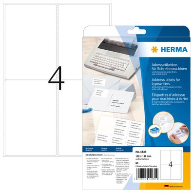 Herma Etiketten für Adressen permanent haftend 102 x 148 mm weiss 20 Bl 80 Etik