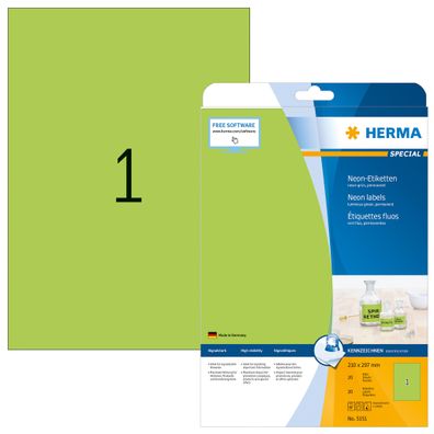 Herma Etiketten permanent haftend 210 x 297 mm neongrün 20 Bl 20 Etik. LaserCopy
