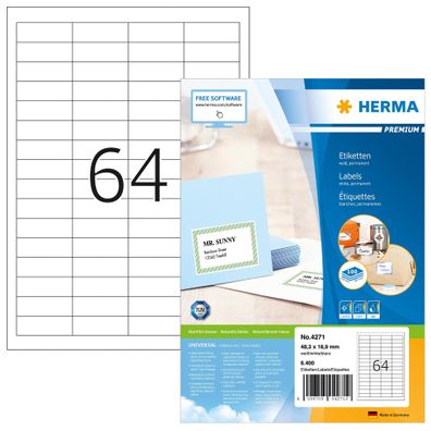 Herma Etiketten permanent haftend 48,3 x 16,9 mm weiss Premium 100 Bl 400 Etik