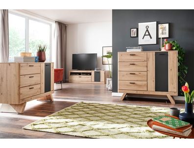 Wohnzimmer Carvin 53 Balkeneiche Cosmos grey 3-teilig Wohnwand