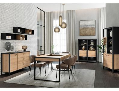 Esszimmer Hector 40 Riviera Oak schwarz 6-teilig Speisezimmer Tisch