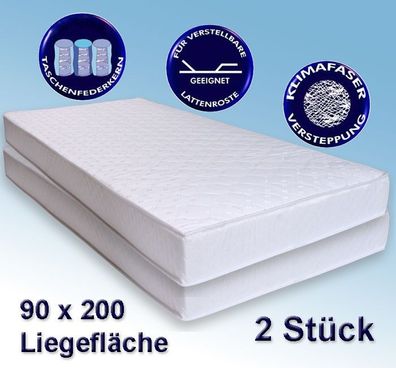 2 Matratzen Avance 90x200cm, Taschenfederkern, 2er-Set, Härtegrad 2