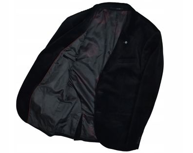 ANGELO Litrico Schwarzer Samt Herren Slim Fit Jacke 52
