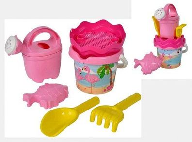 SIMBA Eimergarnitur Flamingo 6-tlg. Baby Strandset Sandkasten Förmchen Sieb NEU