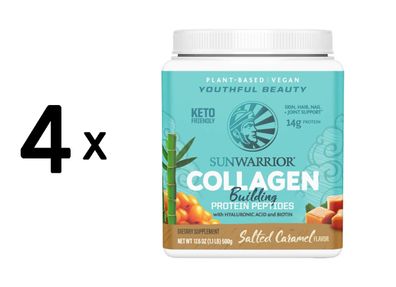 4 x Sunwarrior Collagen Building Protein Peptides (500g) Salted Caramel