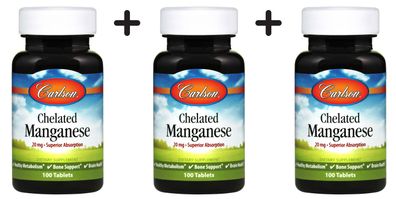 3 x Chelated Manganese, 20mg - 100 Tabs