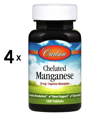 4 x Chelated Manganese, 20mg - 100 Tabs