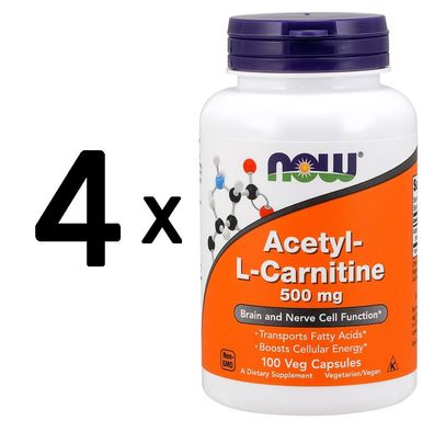 4 x NOW Foods Acetyl L-Carnitine, 500mg - 100 vcaps