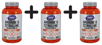 3 x NOW Foods Arginine & Citrulline - 240 vcaps