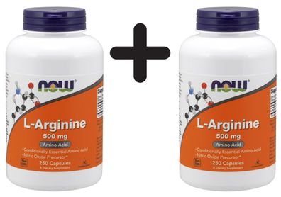 2 x NOW Foods L-Arginine, 500mg - 250 caps