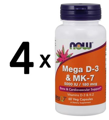 4 x NOW Foods Mega D-3 & MK-7 - 60 vcaps