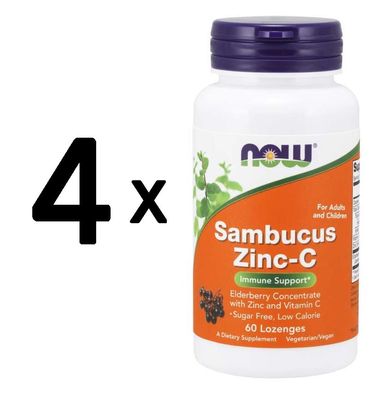 4 x NOW Foods Sambucus Zinc-C - 60 lozenges